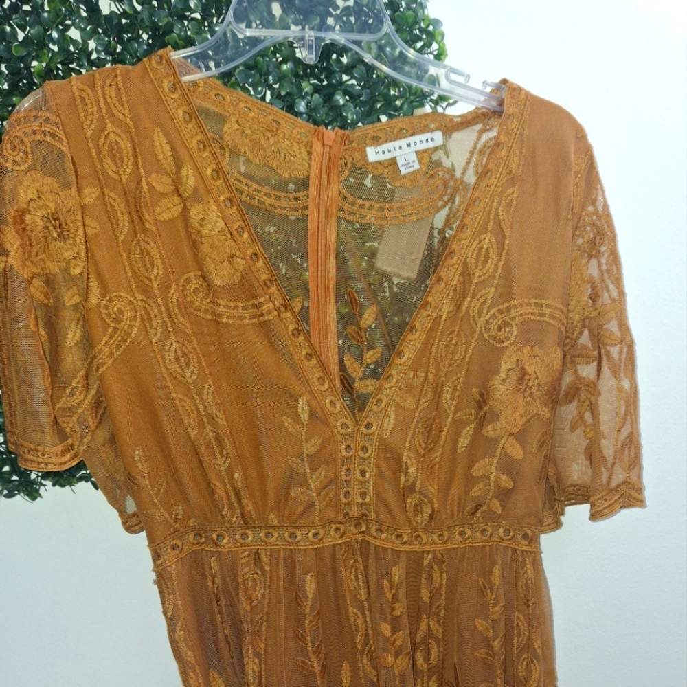 Haute Monde Rust Lace Midi Dress